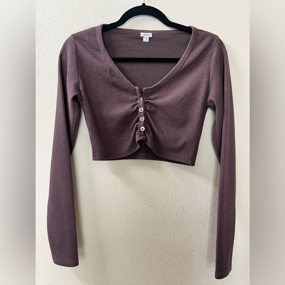 GARAGE Long Sleeve Button Crop Baby Tee size S
